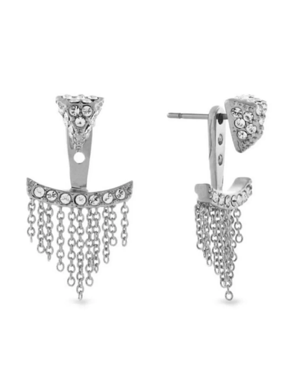 Vince Camuto Silver Triangle & Fringe Ear Jacket Earring - Ear Jacket & Stud Set